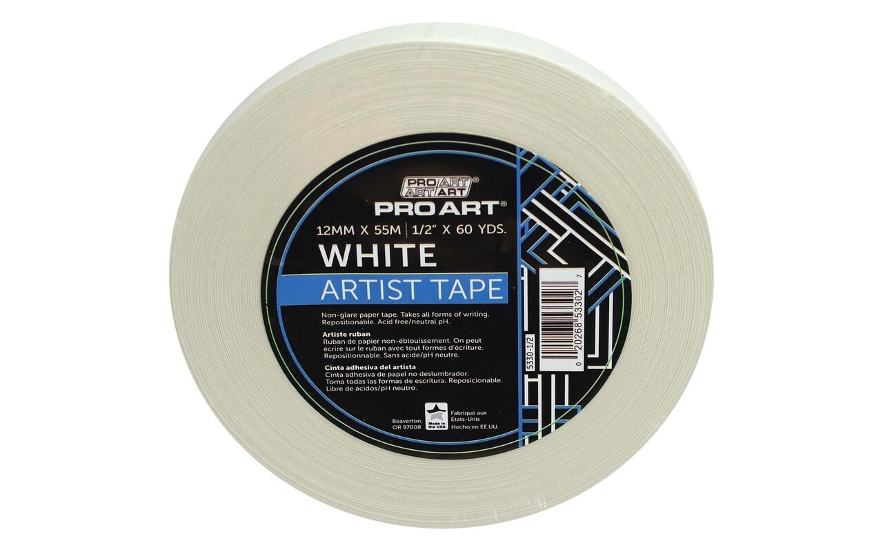 Pro Art White Artist Tape, 1/2 inch Wide by 60-yards, White Masking Tape Art Craft Tape, Decorative Paper Tape, Painters Tape, Scrapbooking Drafting, White tape